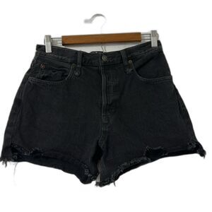 We The Free Womens Button Fly High Rise Denim Shorts Black Size 27 Raw Hem Black